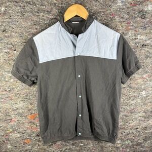 Audaz Shirt Mens Large Black Gray Snap Front Short Sleeve Made USA Colorblock